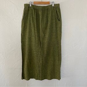 FLAX Maxi Linen Cotton Blend Skirt. Size Large. Green